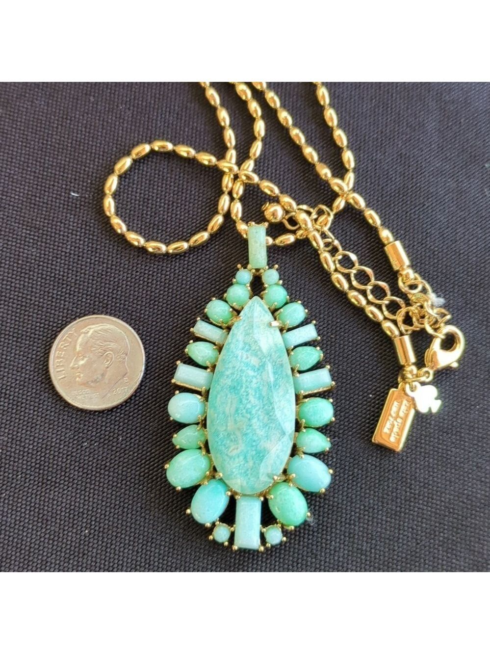 Kate Spade Turquoise Pendant Necklace Gold Tone - Picture 3 of 13